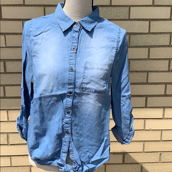 Blue Vintage Denim Distressed Tie Knot Top - Picture 4 of 8